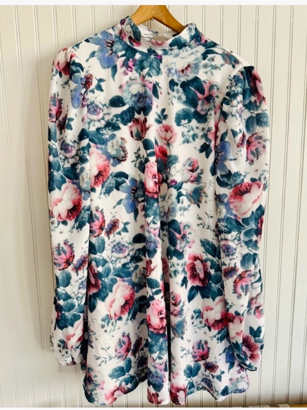 Floral Keyhole Back Dress with Long Sleeves in Soft Pink and Blue Florals